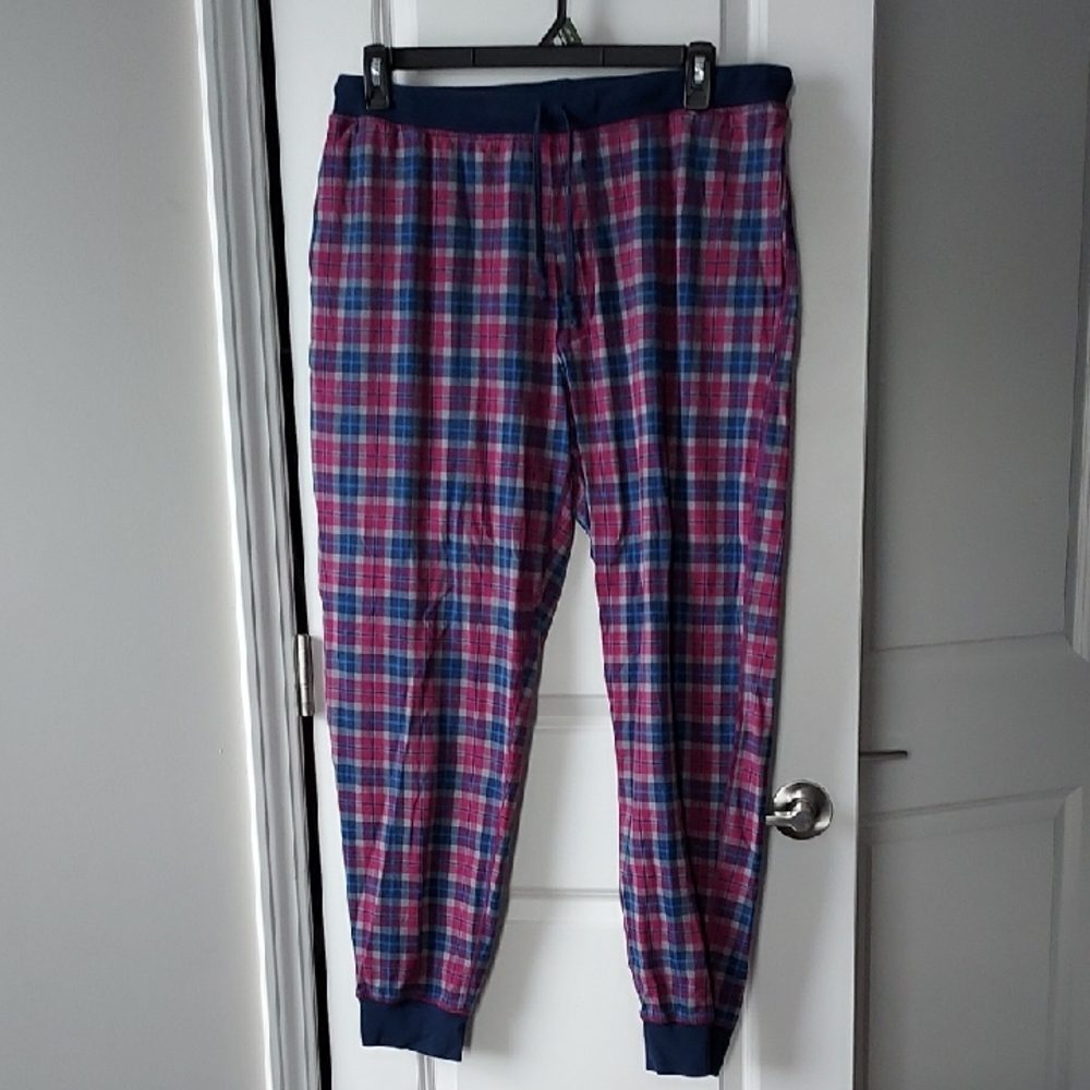 Lands' End Plaid Joggers - Navy and Red Large 36 38